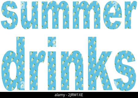 Font summer drinks with transparency pattern with glasses of mojito on blue background, abstract background Stock Photo