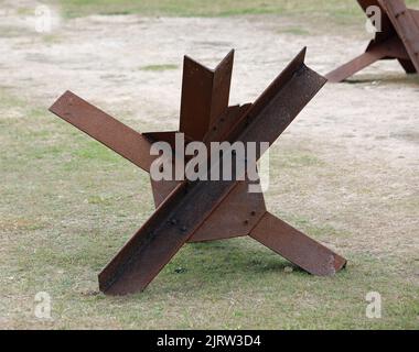 metal cheval de frise is a defensive obstacle used in WWII Stock Photo