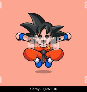 CUTE NINJA IS JUMPING FOR LOGO, ICON, STICKER AND ILLUSTRATION Stock Vector