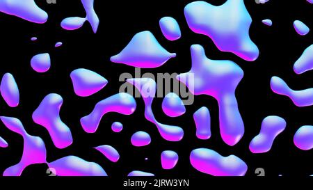 Fluid metallic drops y2k background. Dynamic iridescent retrowave liquid forms. 3d render illustration Stock Photo