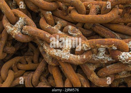 Rusty Anchor Chain, Rusty Anchor Rode, Heavy Iron Chain, Ship Chain Stock Photo