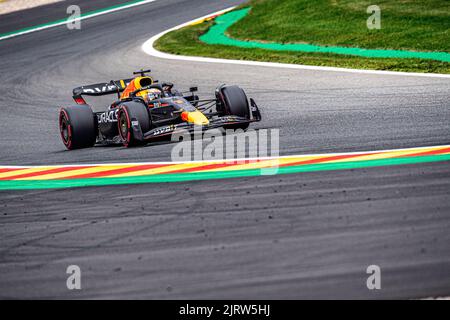Oracle Red Bull Racing Dutch rider Max Verstappen is seen at a practice session at the Grand Prix F1 of Belgium race, in Spa-Francorchamps, Friday 26 August 2022. The Spa-Francorchamps Formula One Grand Prix takes place this weekend, from August 26th to August 28th. BELGA PHOTO JONAS ROOSENS Stock Photo