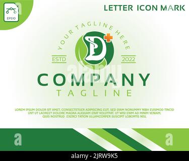 Creative letter D and health care green leaf logo design template Stock Vector