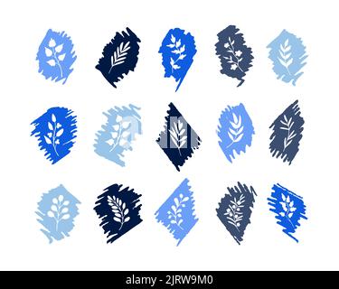 Simple hand drawn fantasy leaves, twigs, herbs, plants. Set of romantic doodles on felt tip pen stroke background Stock Vector