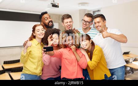 international students and teacher taking selfie Stock Photo