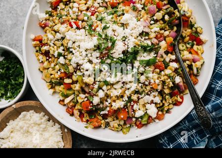 Overhead Cropped Mexican Street Corn Salad Stock Photo