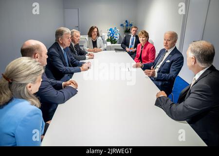President Joe Biden meets with members of a U.S. Congressional delegation to the NATO Summit, Thursday, June 30, 2022 at IFEMA Madrid. (Official White House Photo by Adam Schultz) Stock Photo