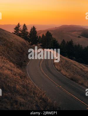 Road on Mount Tamalpais at sunset Stock Photo