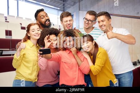 international students and teacher taking selfie Stock Photo