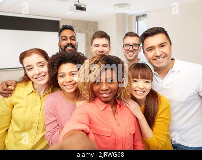 international students and teacher taking selfie Stock Photo