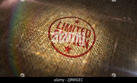 Limited Edition stamp printed on linen sack. Exclusive certificate concept. Stock Photo