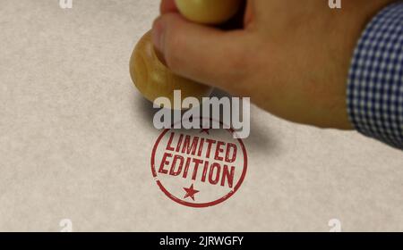 Limited Edition stamp and stamping hand. Exclusive certificate concept. Stock Photo