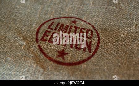 Limited Edition stamp printed on linen sack. Exclusive certificate concept. Stock Photo