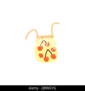 Doodle textile produce bag or carry sack for berries, fruits and vegetables isolated on white background. Stock Vector