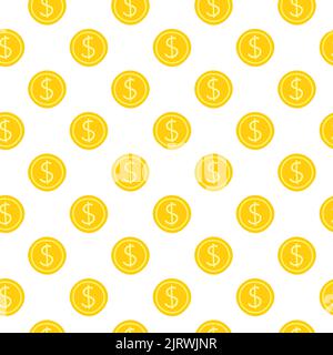 Simple seamless pattern with doodle golden dollar money coins. Stock Vector