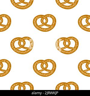 White seamless pattern with doodle colorful bavarian pretzels. Stock Vector