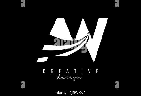 White letter AW A W logo with leading lines and road concept design. Letters with geometric design. Vector Illustration with letter and creative cuts Stock Vector