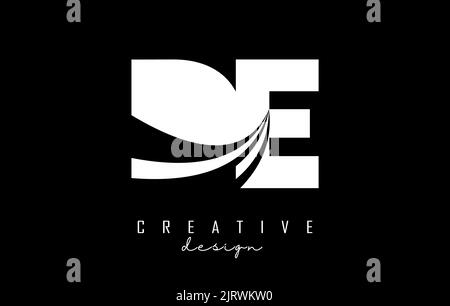 Creative white letter DE d e logo with leading lines and road concept design. Letters with geometric design. Vector Illustration with letter and creat Stock Vector