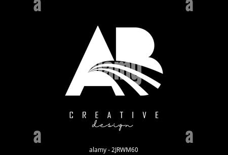 White letter AB logo with leading lines and road concept design. Letters A B with geometric design. Vector Illustration with letter and creative cuts Stock Vector