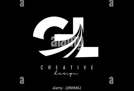 Creative white letter GL g L logo with leading lines and road concept design. Letters with geometric design. Vector Illustration with letter and cuts. Stock Vector