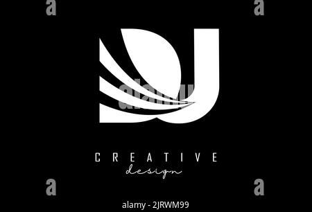 Creative white letter Dj d j logo with leading lines and road concept design. Letters with geometric design. Vector Illustration with letter and creat Stock Vector