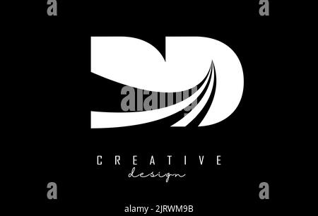 Creative white letter Dd d logo with leading lines and road concept design. Letters with geometric design. Vector Illustration with letter and creativ Stock Vector