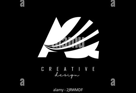 White letter AQ A Q logo with leading lines and road concept design ...