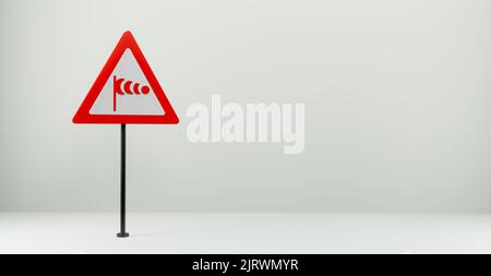 Road sign Side wind, 3d sign isolated on white background, copy space. 3D work and 3D illustration Stock Photo