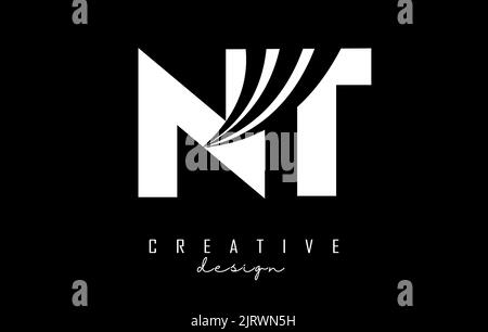 Creative white letter Nt n t logo with leading lines and road concept design. Letters with geometric design. Vector Illustration with letter and creat Stock Vector