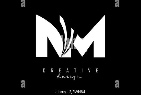 Creative white letter Nm n m logo with leading lines and road concept design. Letters with geometric design. Vector Illustration with letter and creat Stock Vector
