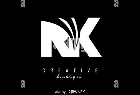 Creative white letter RK r K logo with leading lines and road concept design. Letters with geometric design. Vector Illustration with letter and creat Stock Vector