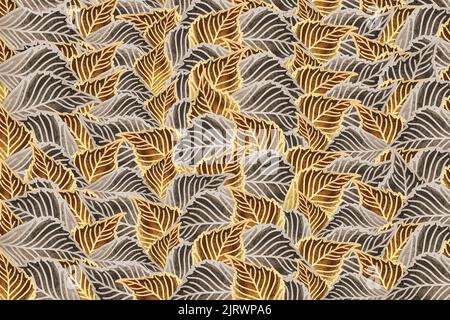 3d mural wallpaper. the golden and brown pattern leaves. Interior home wall decor Stock Photo