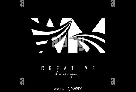 Creative white letter WM w m logo with leading lines and road concept design. Letters with geometric design. Vector Illustration with letter and creat Stock Vector
