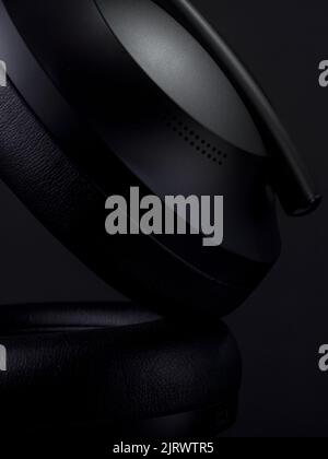 headphones closeup on black background Stock Photo