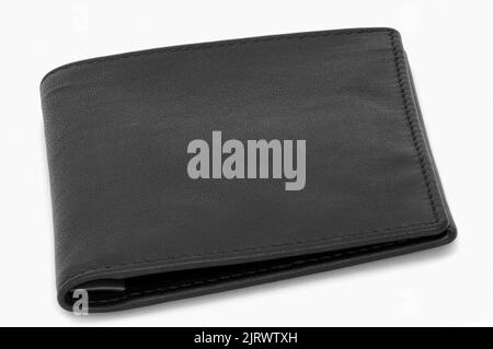 man black leather wallet closed on white background, Isolated subject Stock Photo