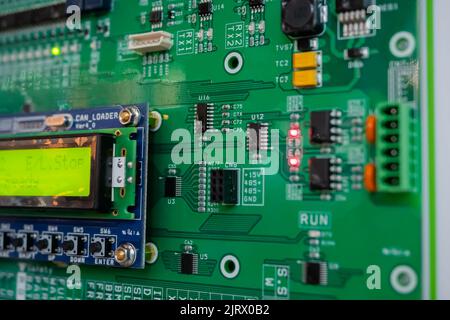 Printed circuit board - pcb for elevator with display module at lift exhibition Stock Photo