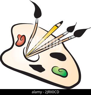 Paint brushes and pencil with painting palette Stock Vector