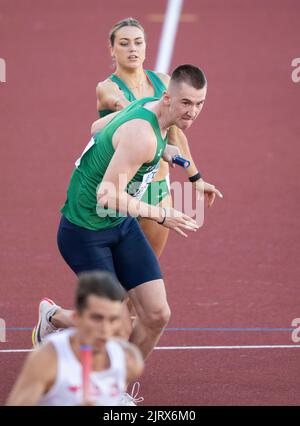 Jack Raftery competing in the mixed relay final at the World Athletics Championships, Hayward Field, Eugene, Oregon USA on the 15th July 2022. Photo b Stock Photo