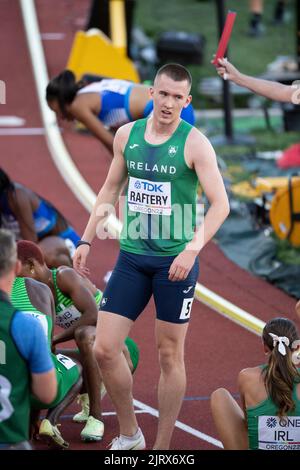 Jack Raftery competing in the mixed relay final at the World Athletics Championships, Hayward Field, Eugene, Oregon USA on the 15th July 2022. Photo b Stock Photo