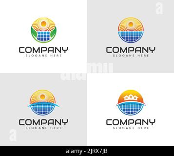 Set of solar energy logo designs. Solar Energy logo designs vector, Sun power logo. solar panel logo vector icon of natural energy Stock Vector