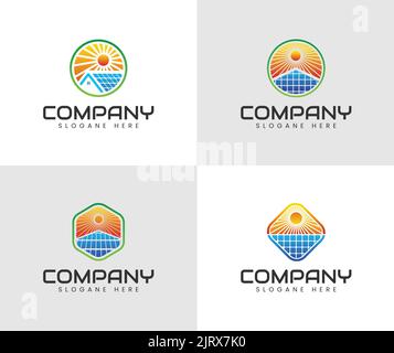 Set of collection solar energy logo designs. Set of Solar Energy logo designs vector, Sun power logo Stock Vector