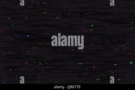 Glitch color pixels. Dark distortions backdrop. Digital video signal error. Broken playback and random elements. Distorted screen texture. Noise effec Stock Vector