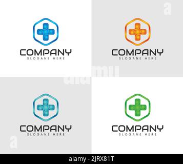 Pharmacy logo medicine abstract design vector template. natural Medical clinic Hexagon Logotype concept icon. Stock Vector