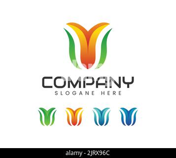 Modern flower logo design. Modern beautiful red flower growing logo vector illustration Stock Vector