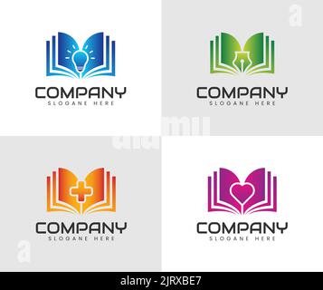 Set of Book Logo concept. Smart Learning Education Logo Design Template Vector. Icon Symbol Stock Vector