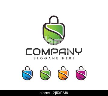 Set of Nature Shop Logo Design Concept. Shopping with Leaf Logo Vector. Shop and gifts symbol. Stock Vector