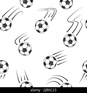 Seamless pattern with doodle soccer balls. Black and white vector football background Stock Vector