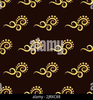 Seamless pattern with golden swirls on black background. Abstract vector wallpaper Stock Vector