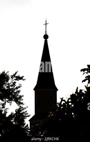 Silhouette of the tower of the Lutheran church of Pomerode in Blumenau Santa Catarina Brazil Stock Photo