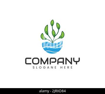 Nature green plant with water wave logo design. Green plant logo design with water wave Stock Vector